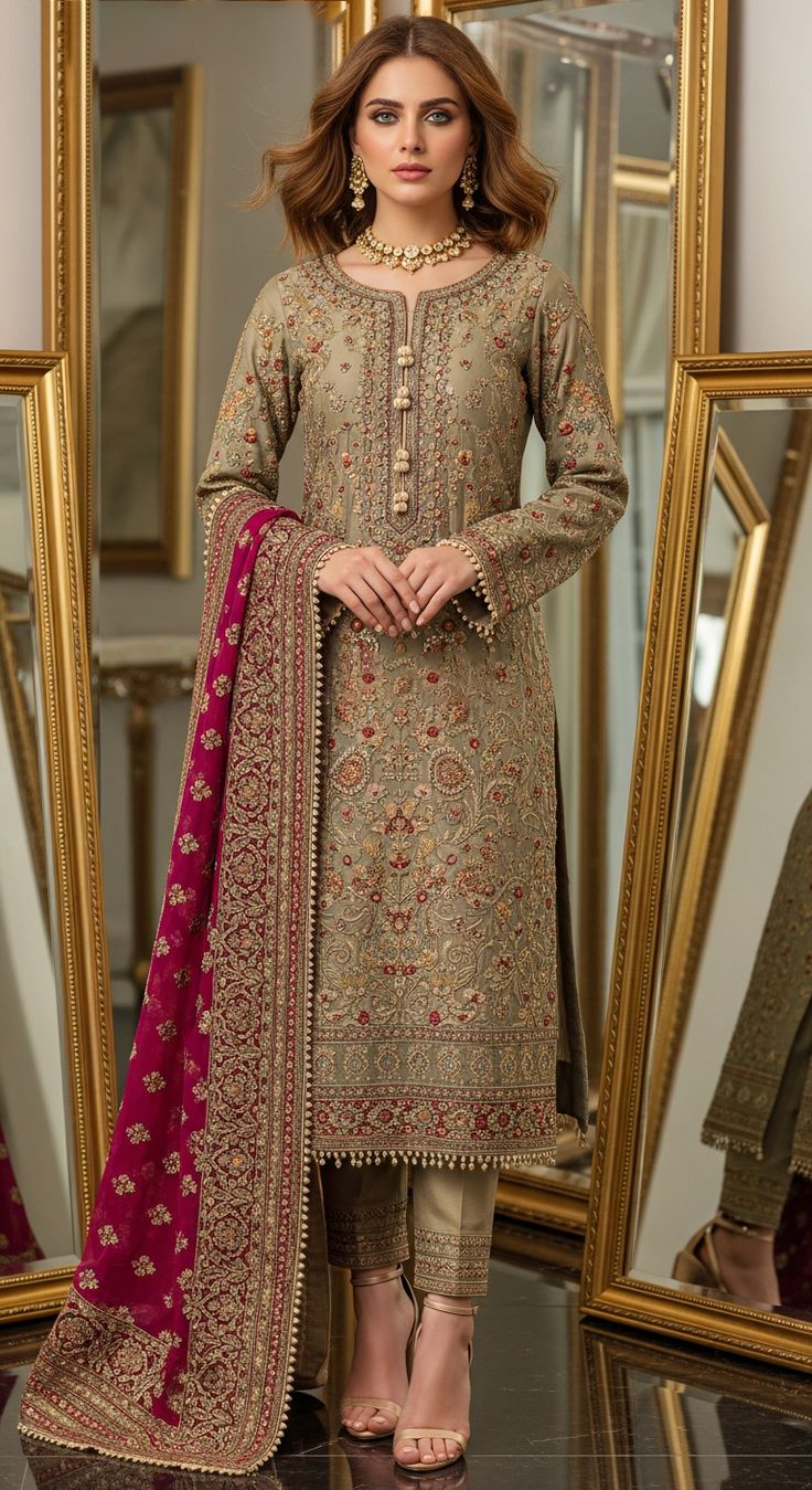 Gulnaar Royale – Embroidered Kurta Pant Dupatta Set